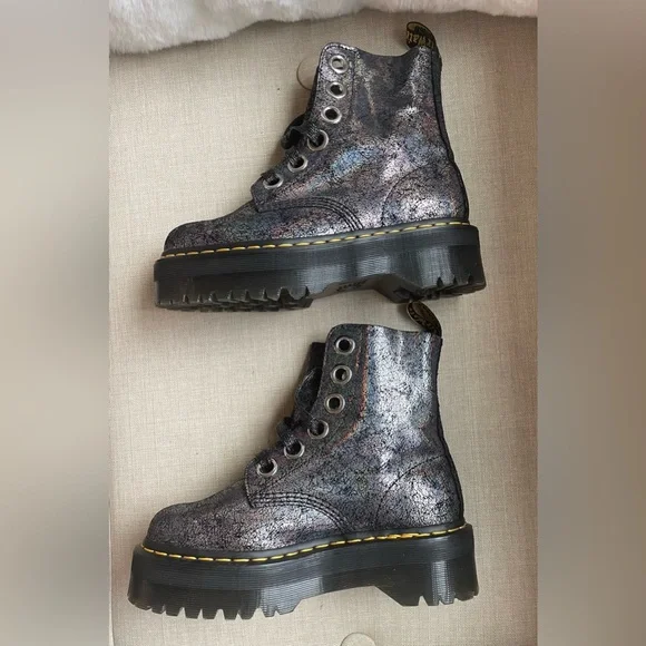 Dr. Martens Molly Platform Suede Speckled Irredescent Boot, Size 7 US L, 38 EU - Picture 3 of 14
